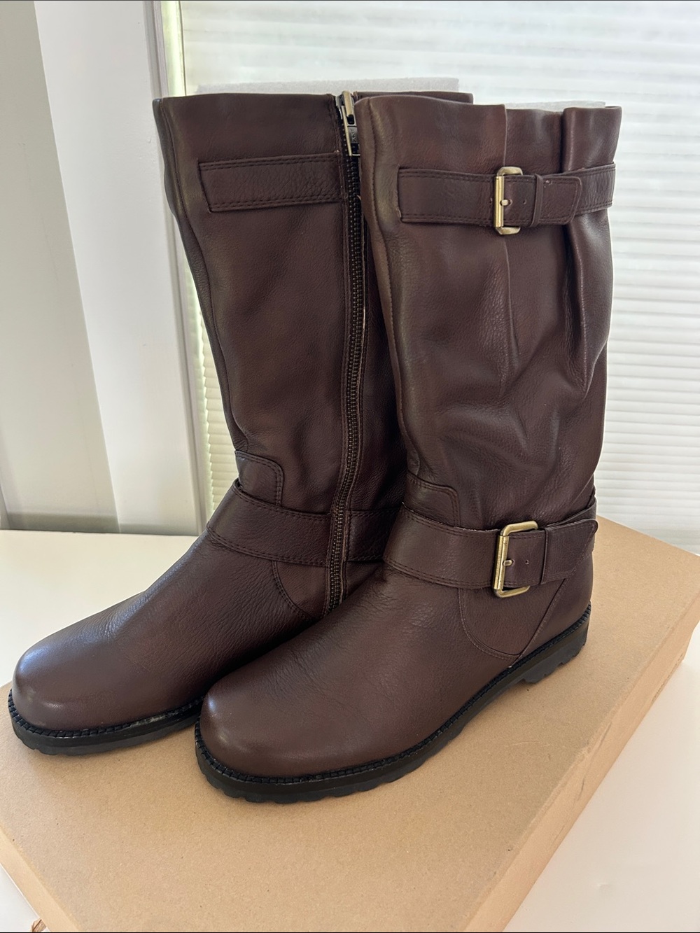 gentle souls Brown Mid-Calf Buckle Leather Boots